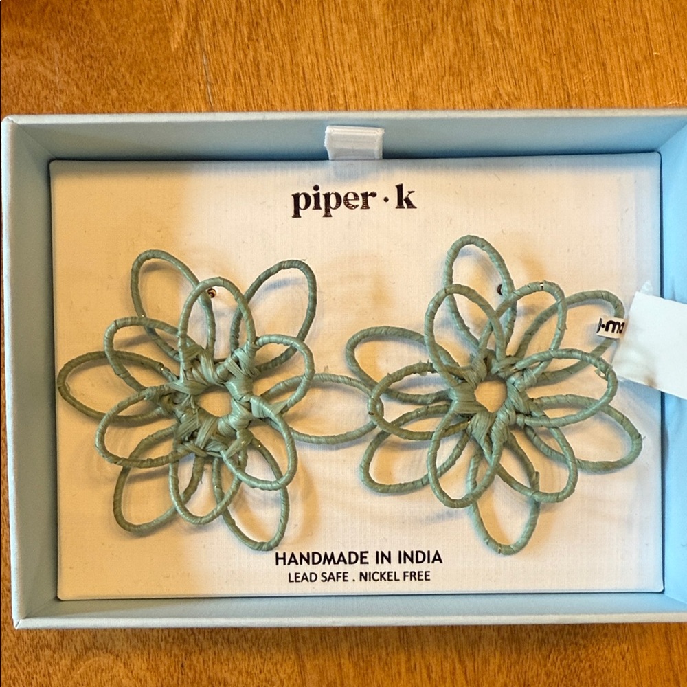 Piper. K Sage green flower earrings.